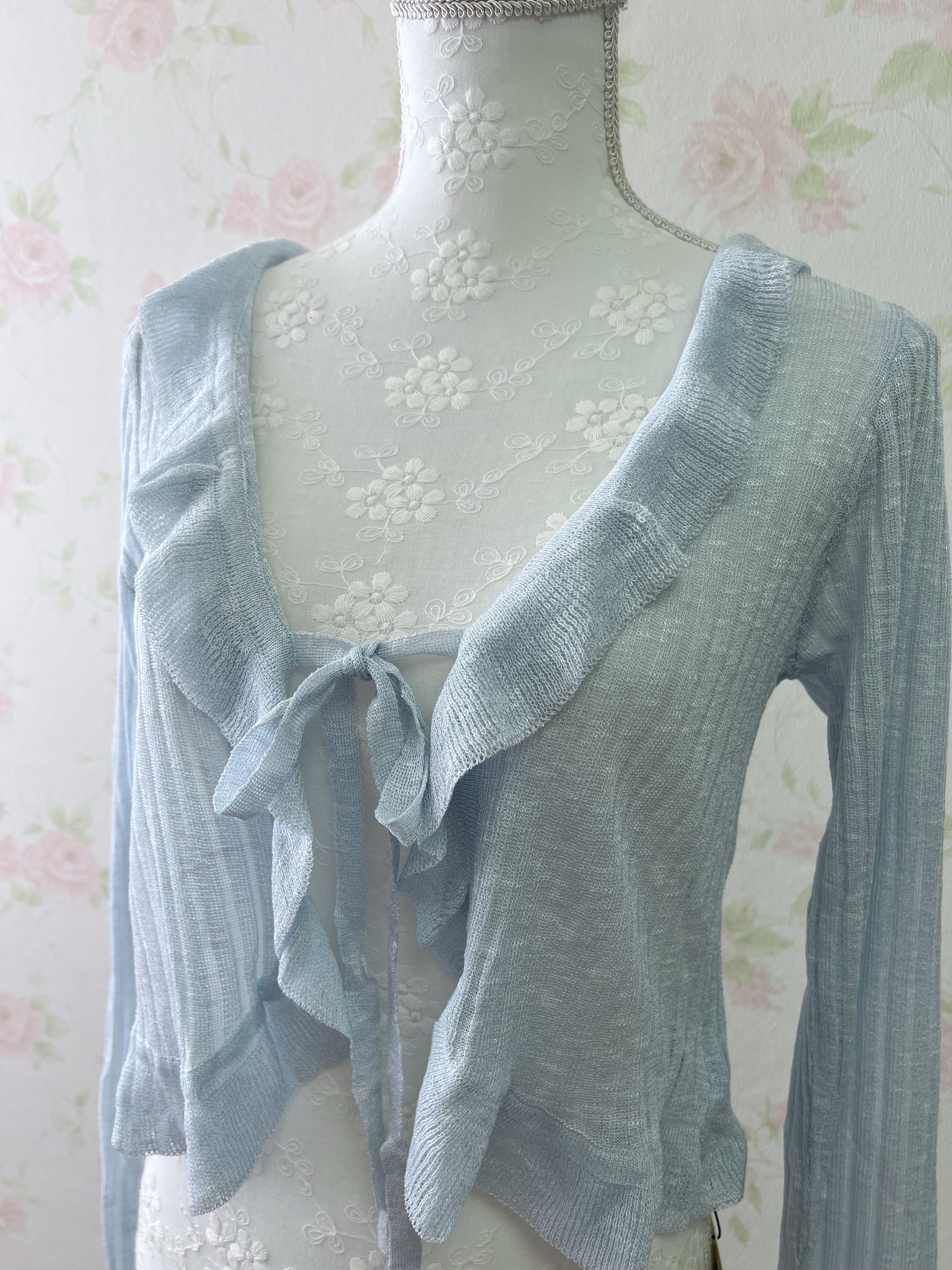 Shoujo Frilled Hem Cardigan (Blue)