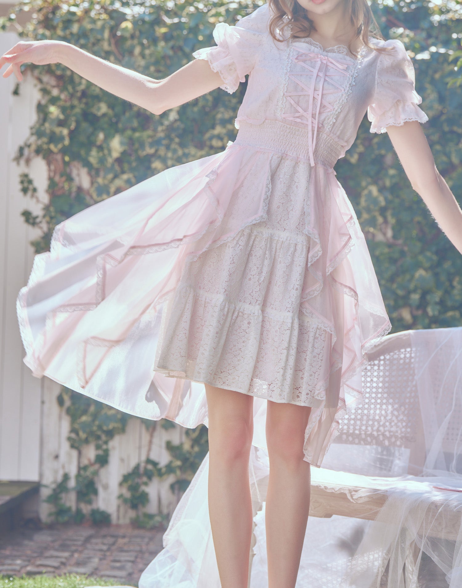 mellfy memory Fairy ruffle long lace onepiece