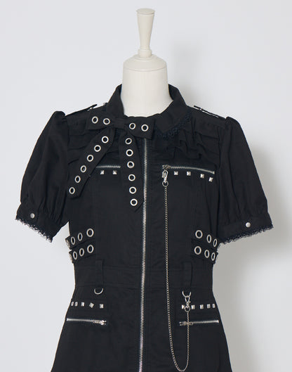 AVENCHUMU Front zip studded belt mini one piece