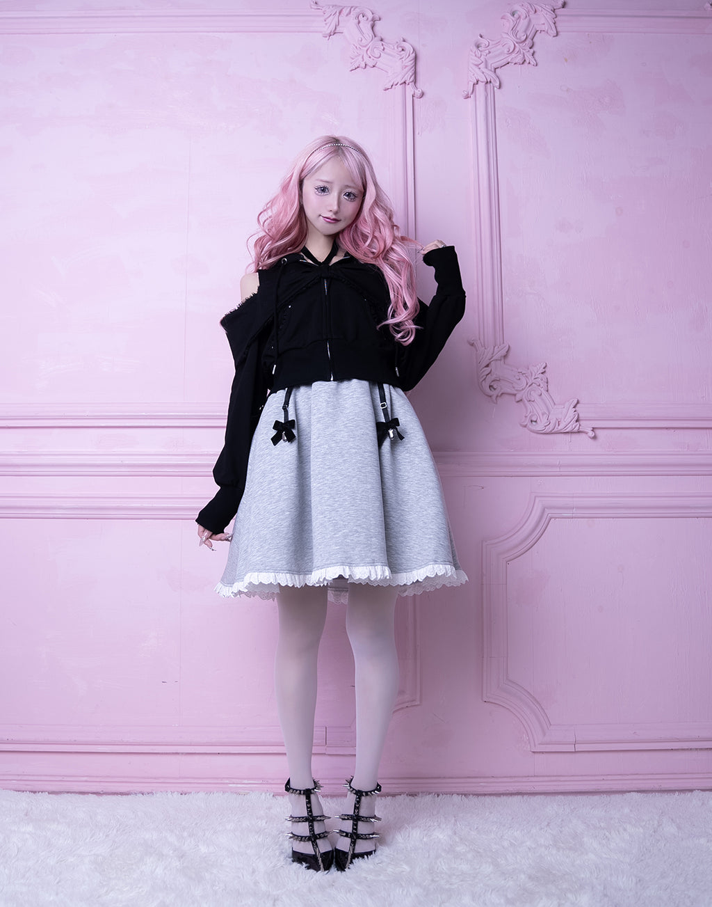 AVENCHUMU Ribbon shoulder zip hoodie