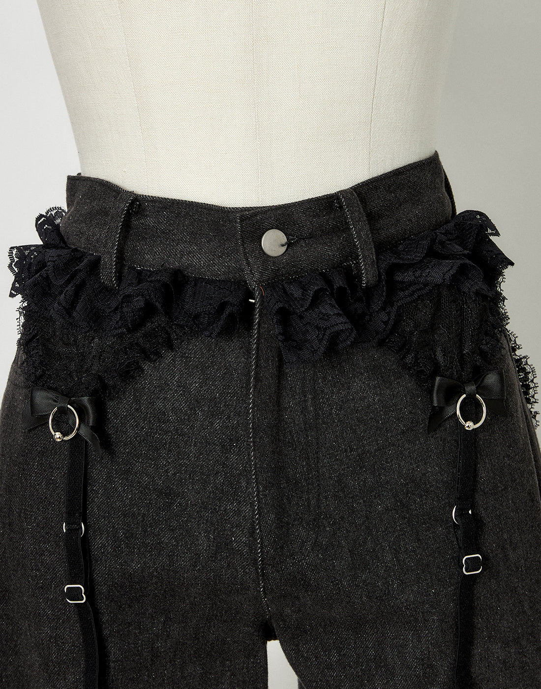 Lacy garter wide denim pants
