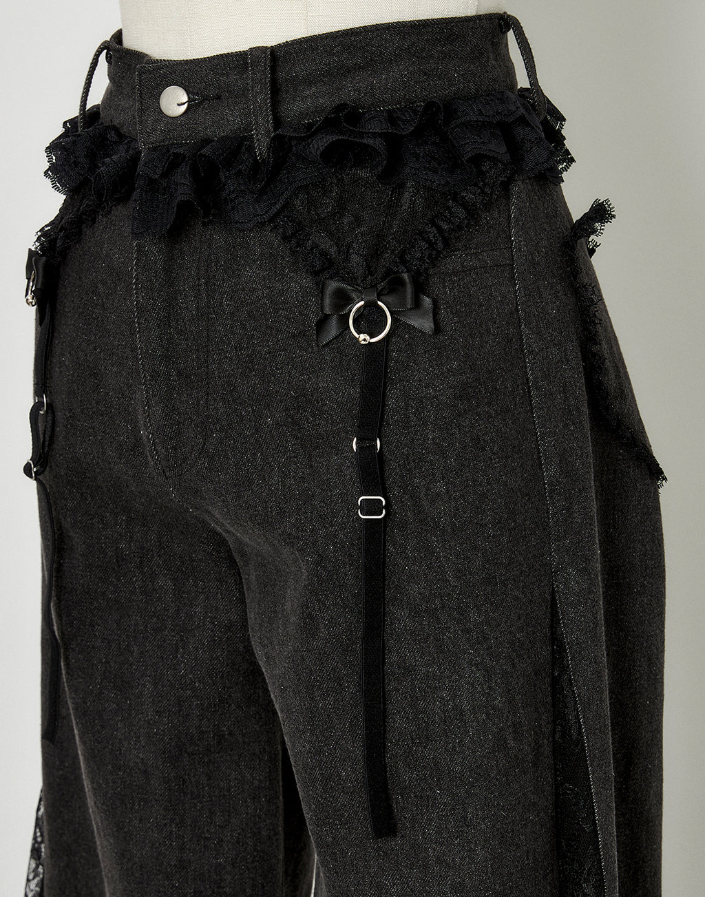 Lacy garter wide denim pants