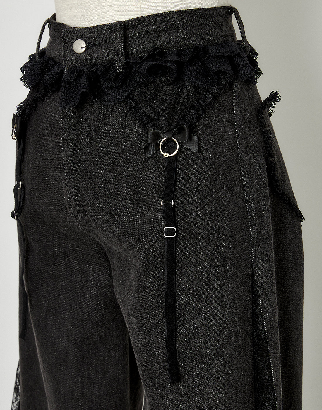 Lacy garter wide denim pants