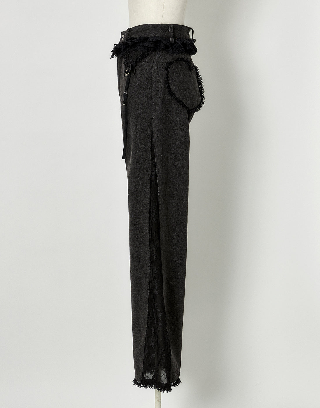 Lacy garter wide denim pants