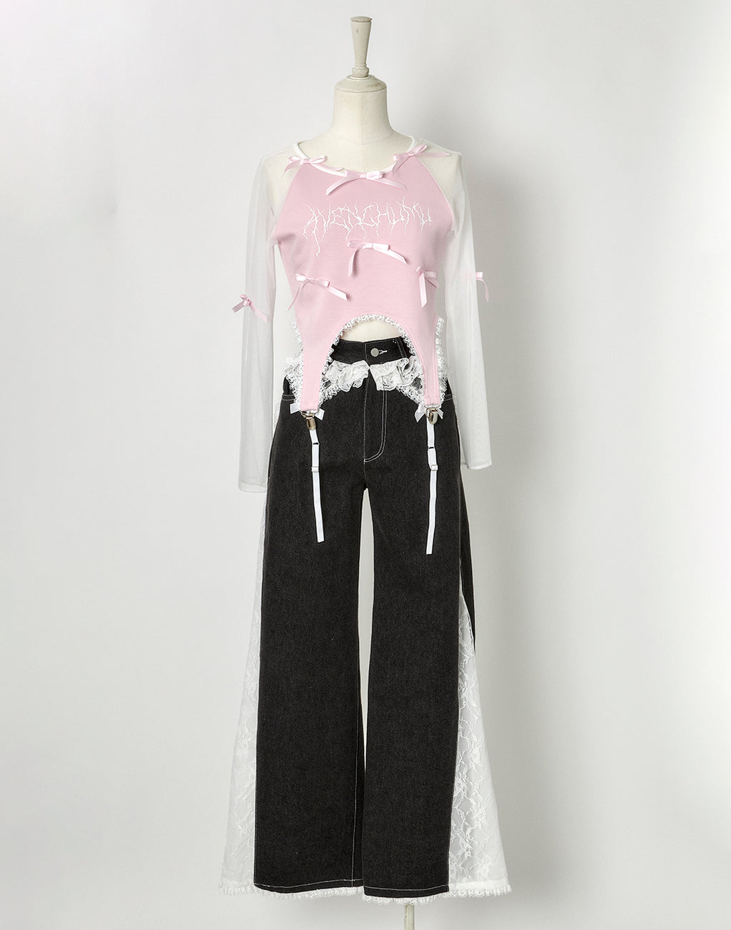 AVENCHUMU Sheer sleeve garter ribbon tops