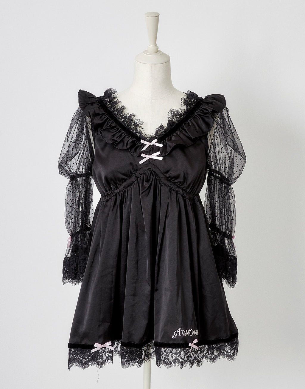 AVENCHUMU Dot tulle & ribbon satin babydoll
