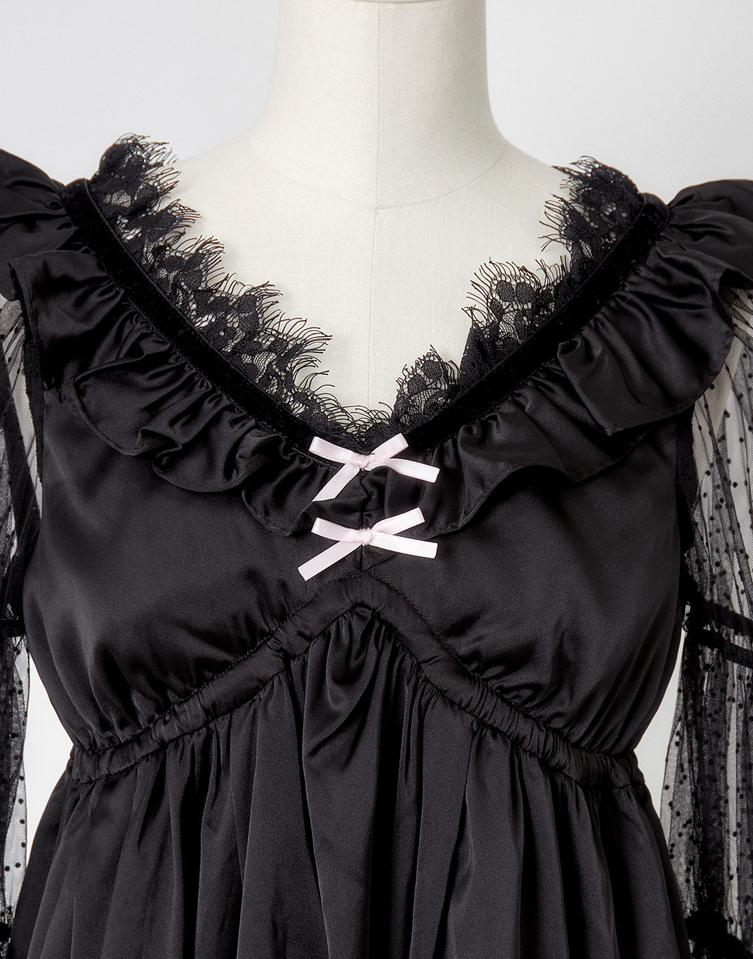 AVENCHUMU Dot tulle & ribbon satin babydoll