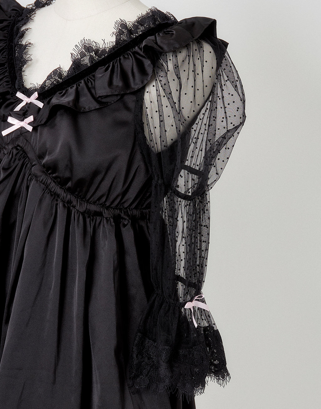 AVENCHUMU Dot tulle & ribbon satin babydoll