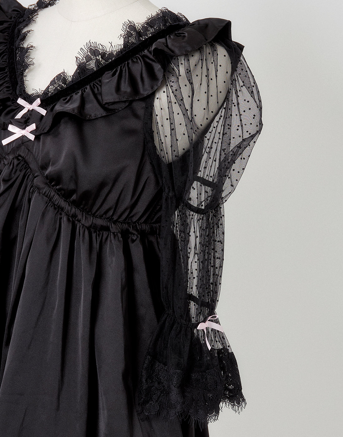 AVENCHUMU Dot tulle & ribbon satin babydoll