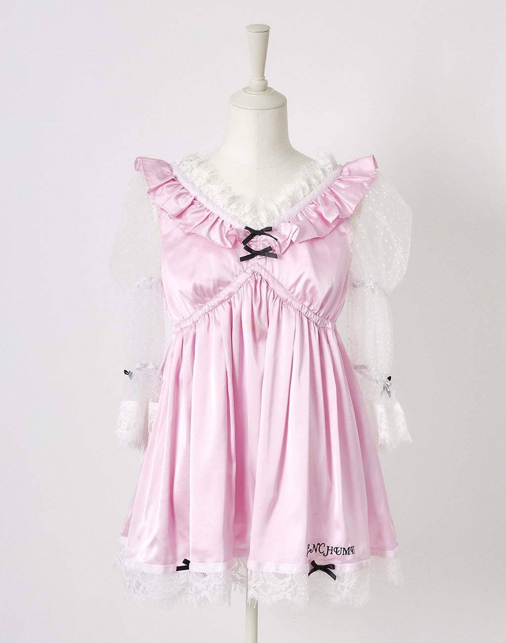 AVENCHUMU Dot tulle & ribbon satin babydoll
