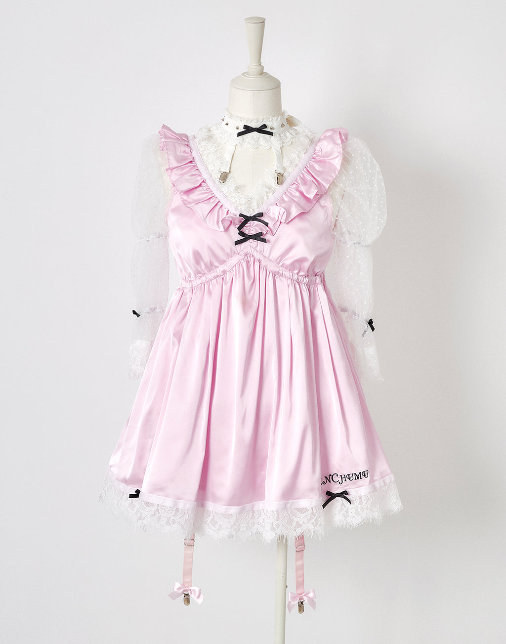 AVENCHUMU Dot tulle & ribbon satin babydoll