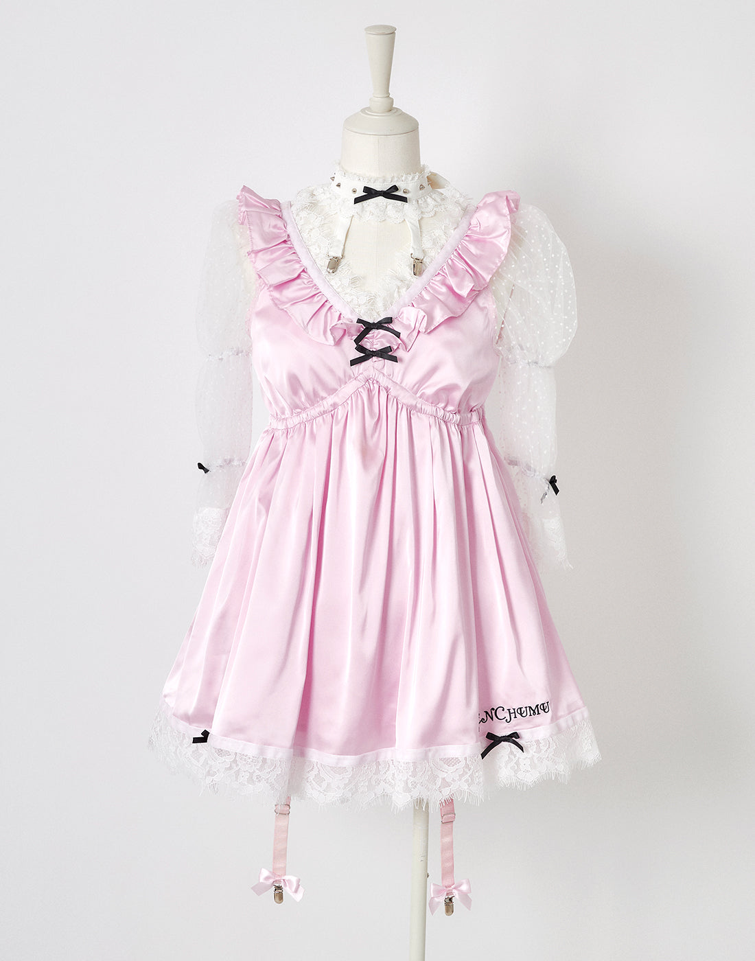 AVENCHUMU Dot tulle & ribbon satin babydoll