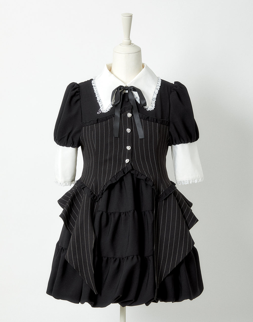 <Deliver in Late September> AVENCHUMU Stripe ruffle frill corset balloon one piece