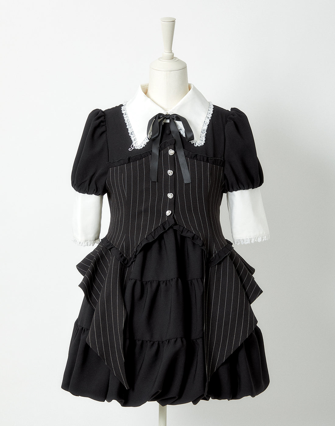 <Deliver in Late September> AVENCHUMU Stripe ruffle frill corset balloon one piece