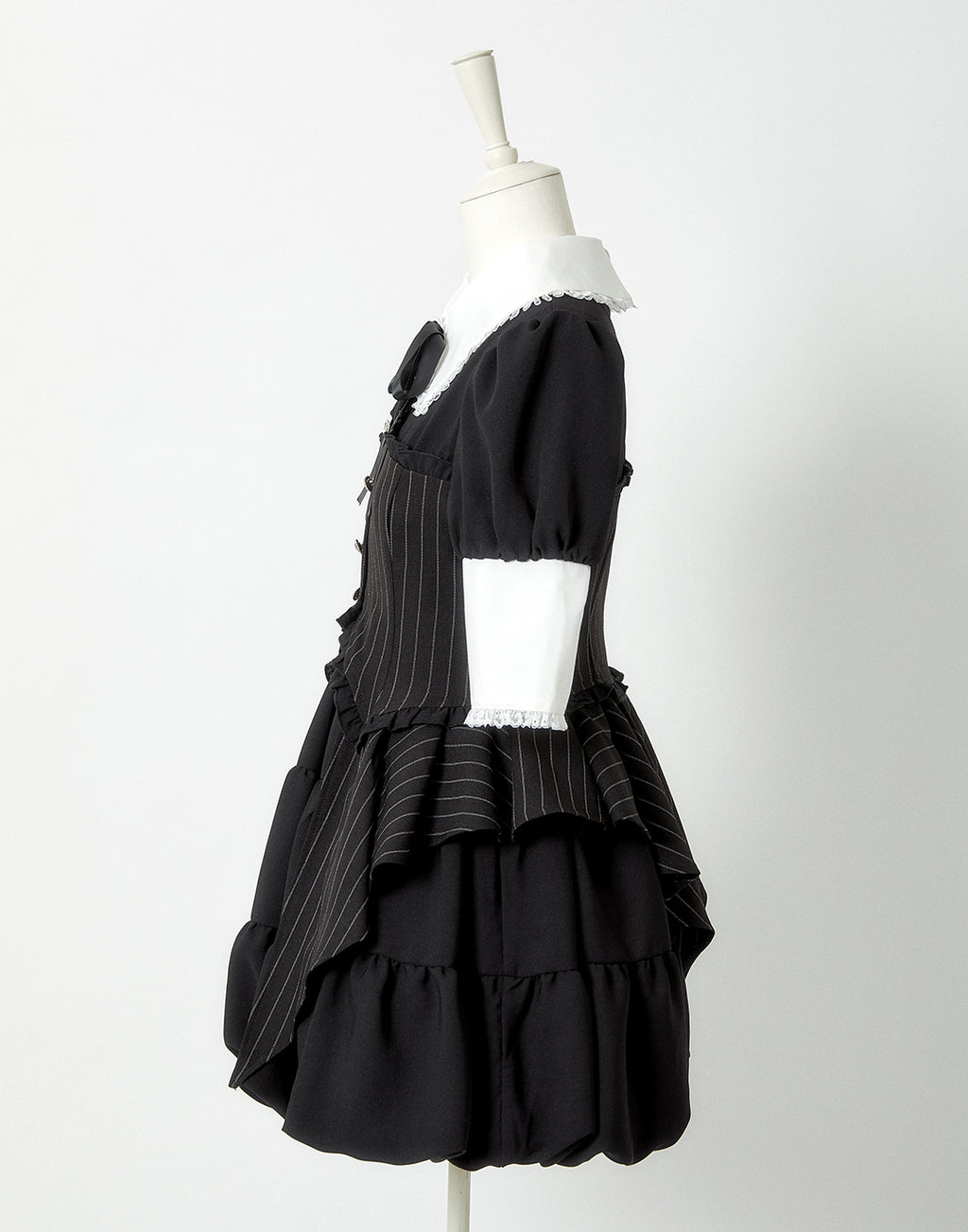 <Deliver in Late September> AVENCHUMU Stripe ruffle frill corset balloon one piece