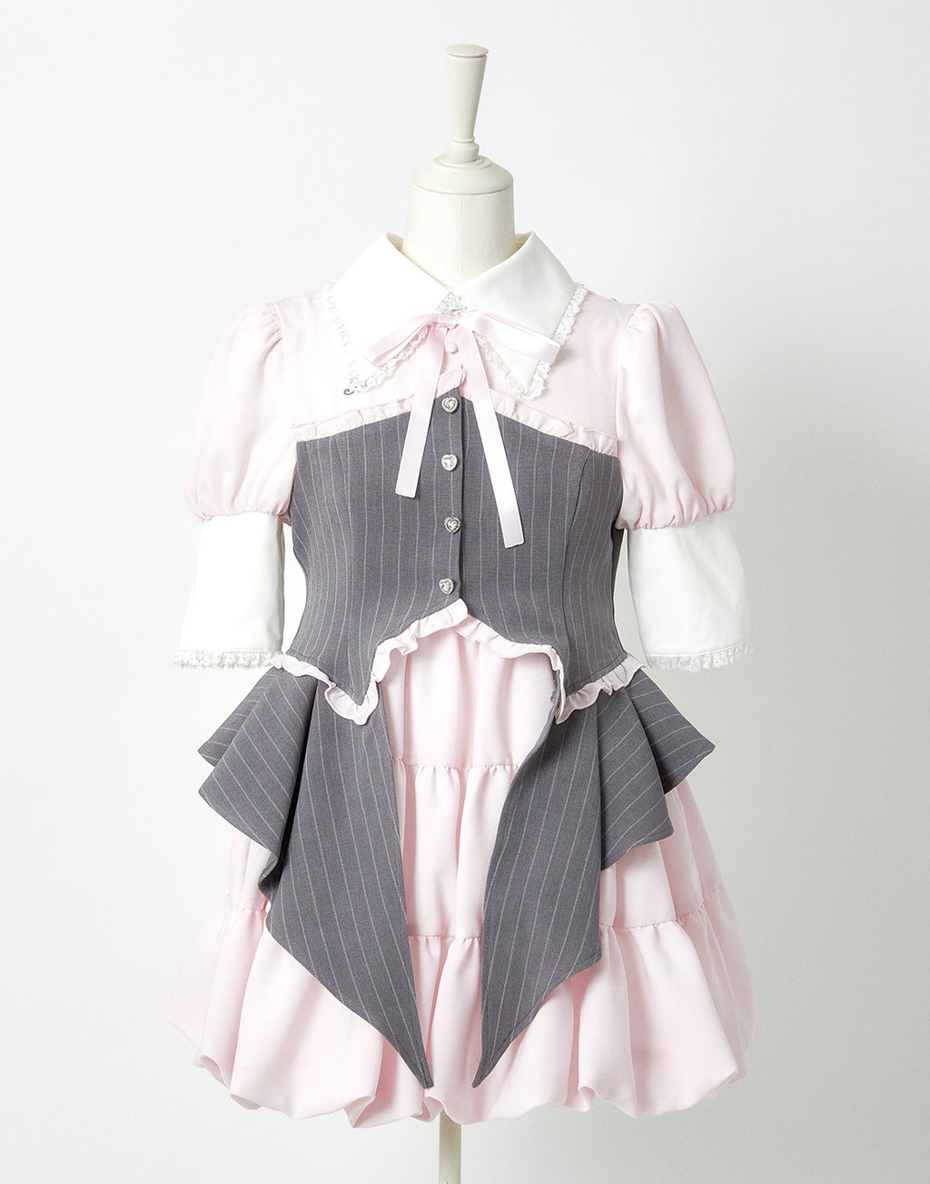 <Deliver in Late September> AVENCHUMU Stripe ruffle frill corset balloon one piece