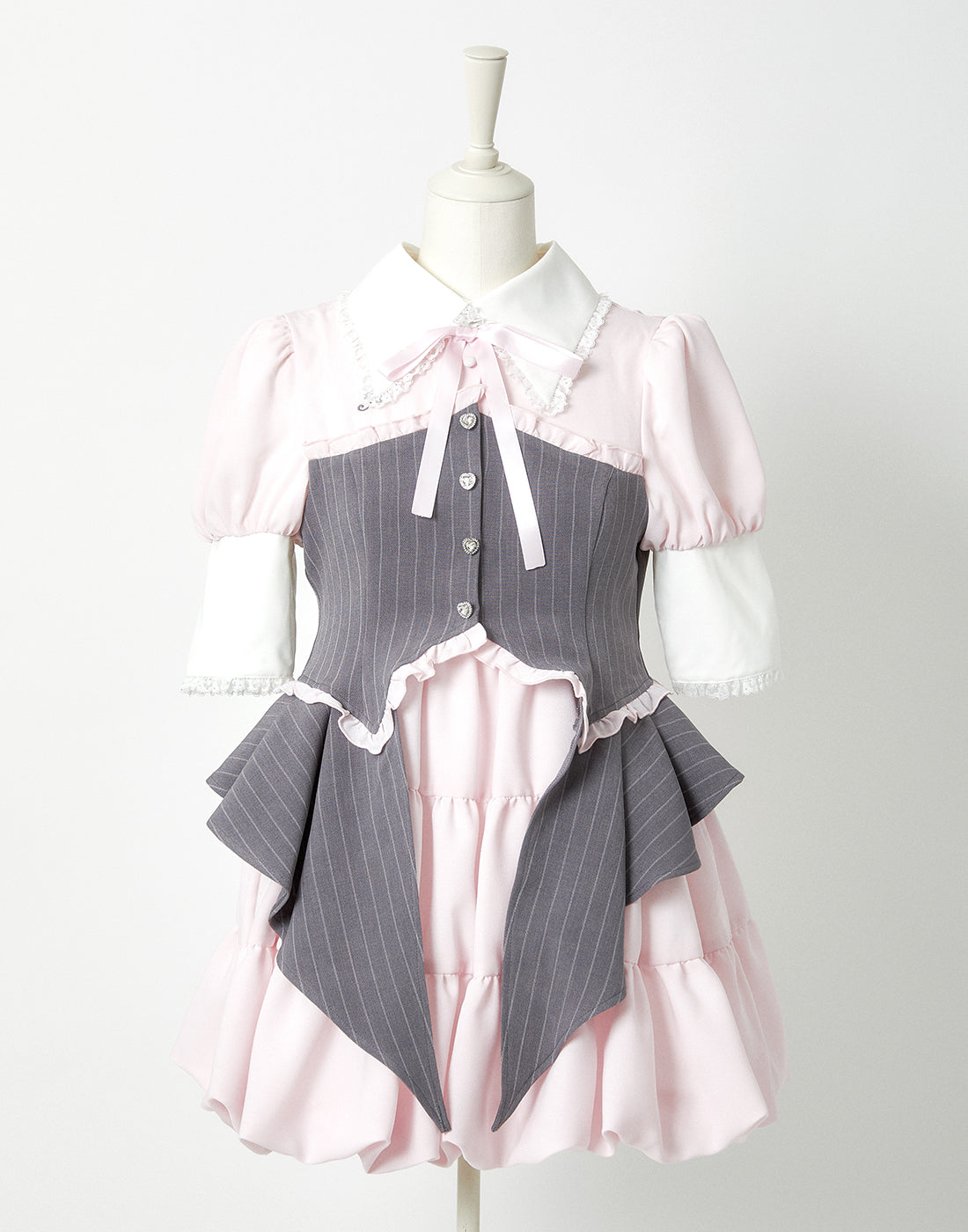 <Deliver in Late September> AVENCHUMU Stripe ruffle frill corset balloon one piece
