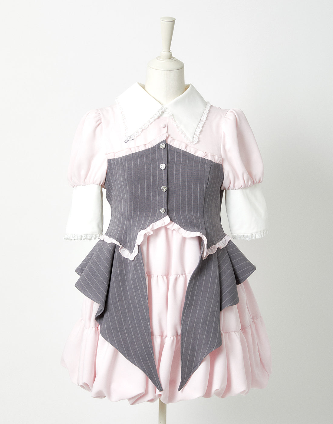 <Deliver in Late September> AVENCHUMU Stripe ruffle frill corset balloon one piece
