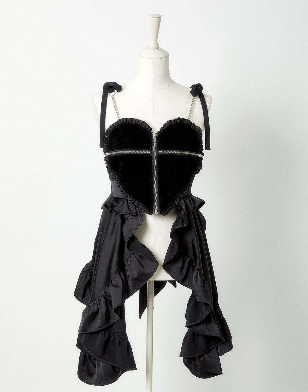 <Deliver in Late September> AVENCHUMU Zip heart ＆ chain ruffle gilet