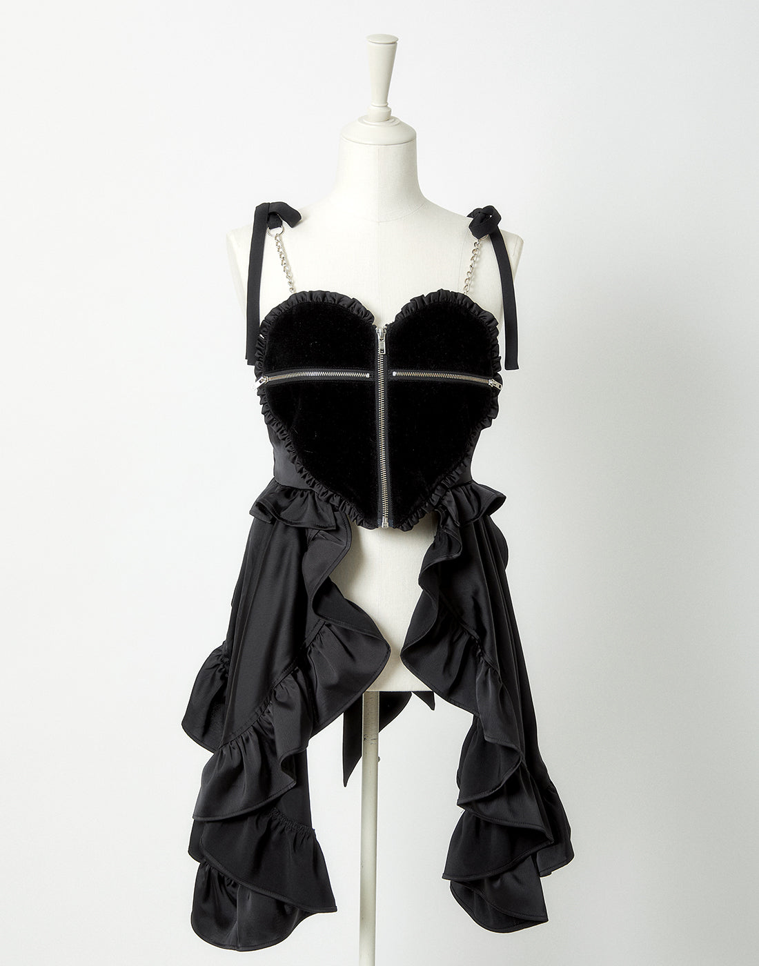 <Deliver in Late September> AVENCHUMU Zip heart ＆ chain ruffle gilet