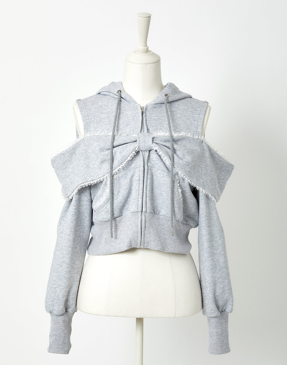 AVENCHUMU Ribbon shoulder zip hoodie