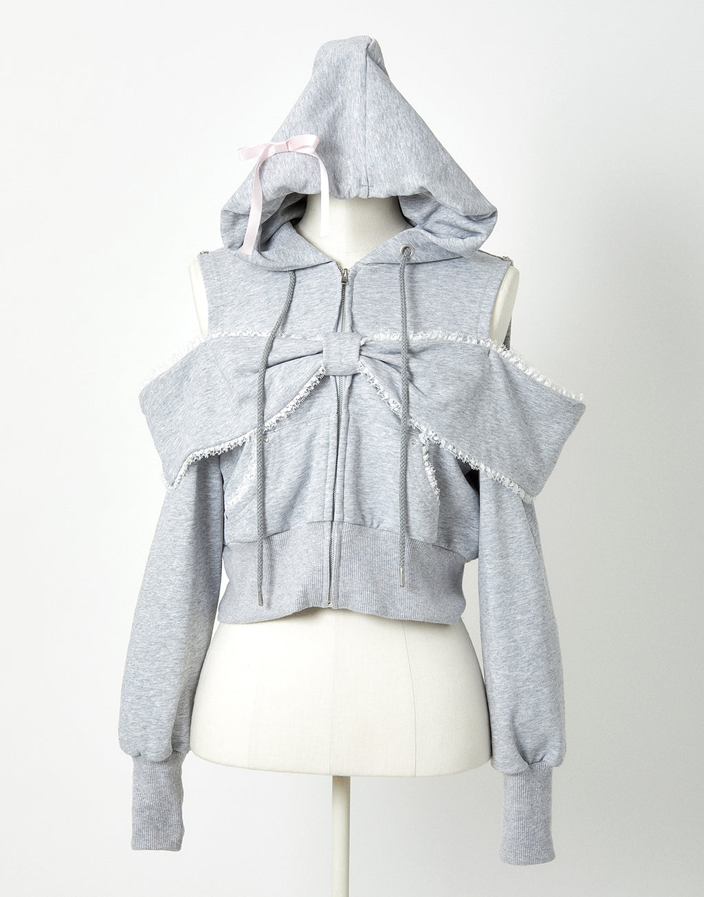 AVENCHUMU Ribbon shoulder zip hoodie