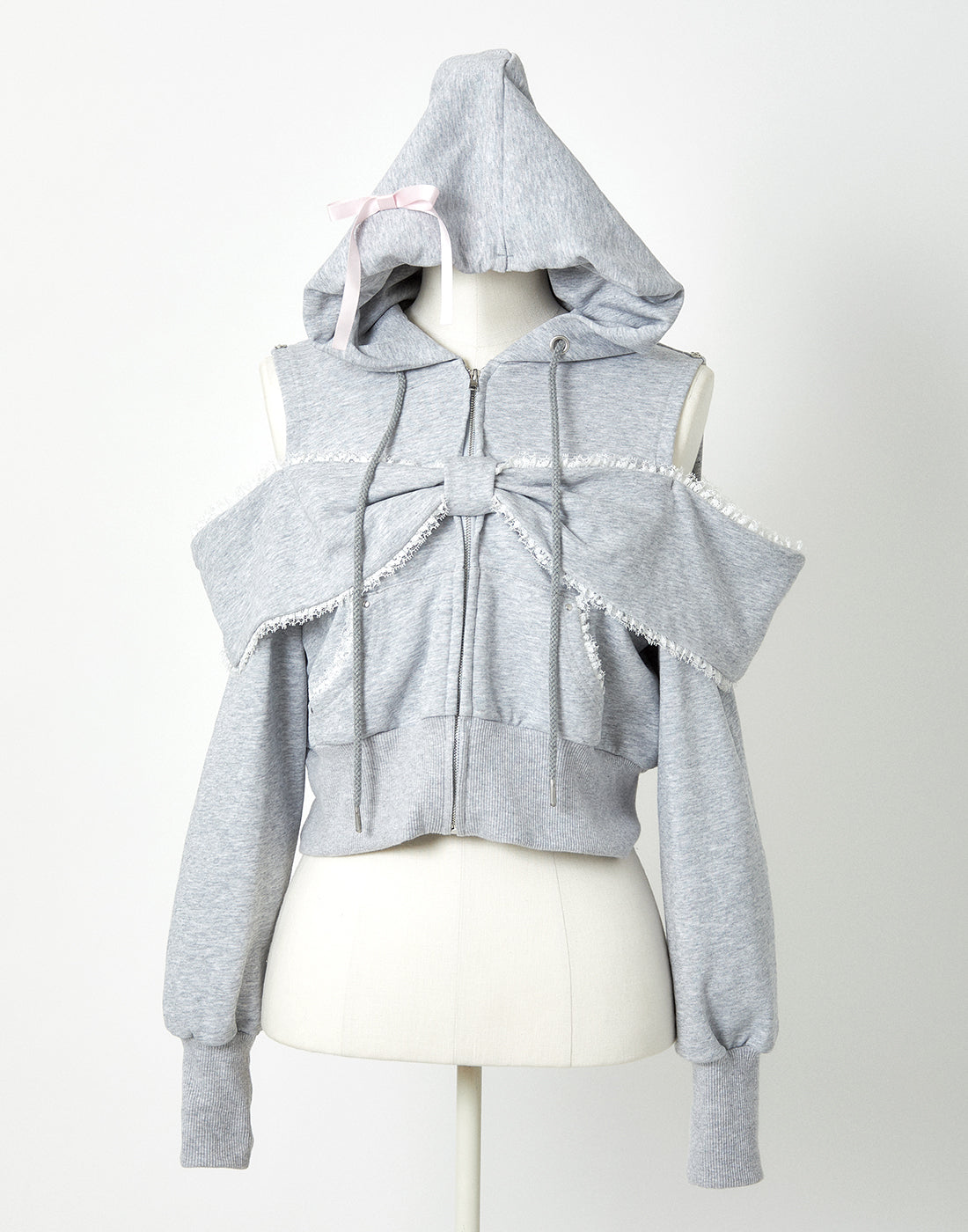 AVENCHUMU Ribbon shoulder zip hoodie