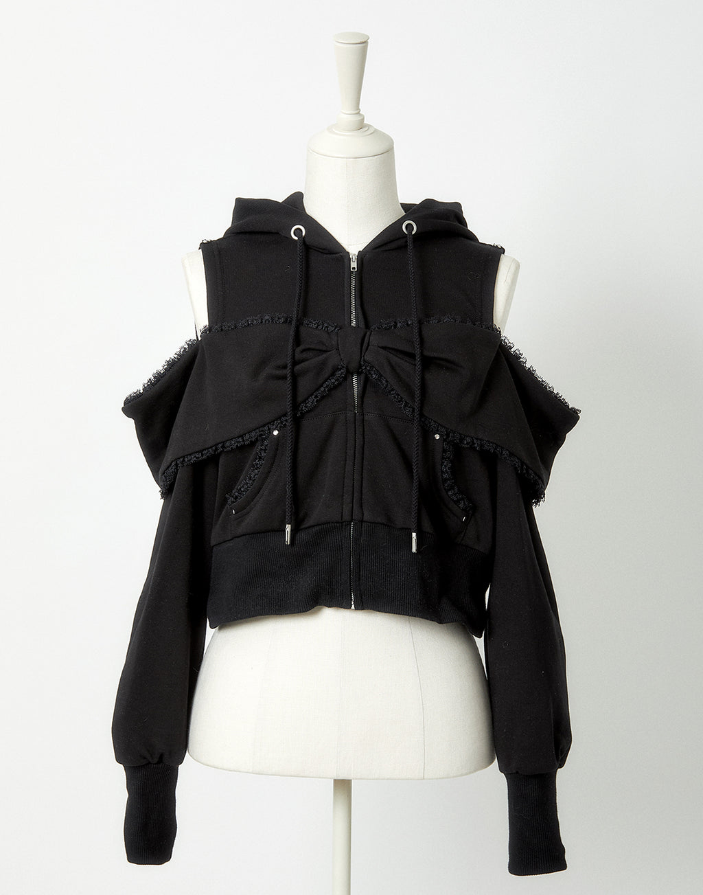 AVENCHUMU Ribbon shoulder zip hoodie