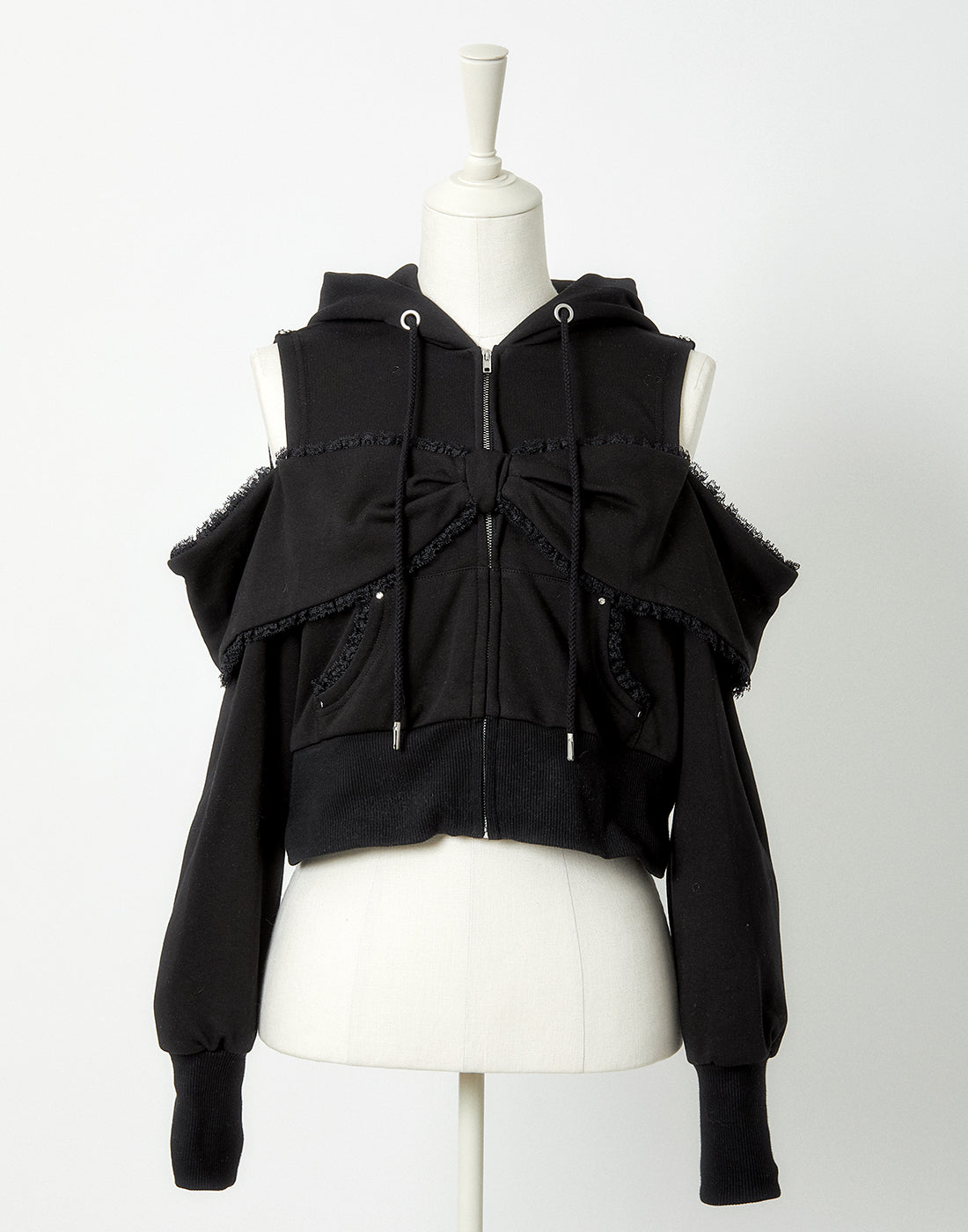 AVENCHUMU Ribbon shoulder zip hoodie