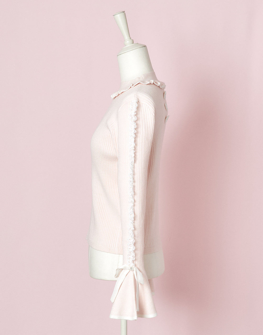 mellfy memory lare sleeve bicolor ribbon Knit Top