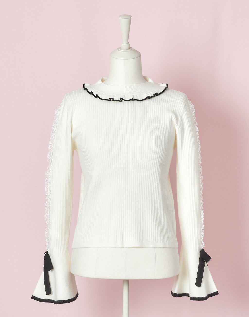 mellfy memory lare sleeve bicolor ribbon Knit Top