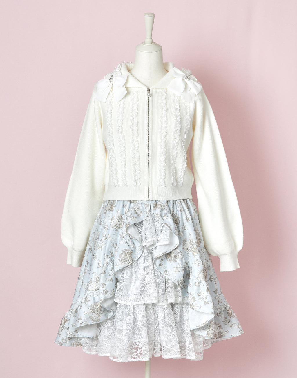 mellfy memory Ribbon ＆ lace ruffle headdress hoodie　