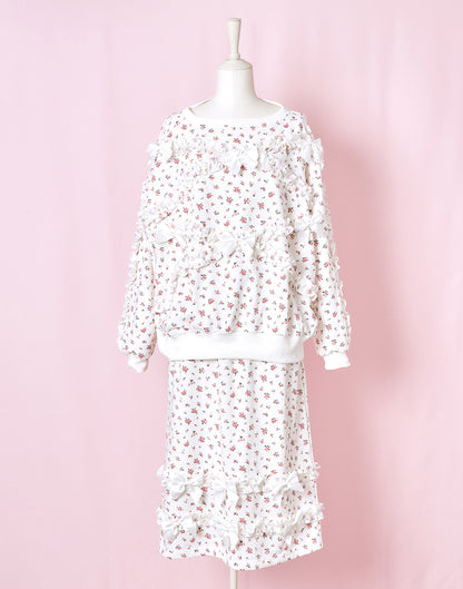 <Deliver In November> Lolime frilly tiny floral Sweat Skirt