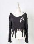 (Deliver In Late October) AVENCHUMU Open shoulder printed ribbon hood tops