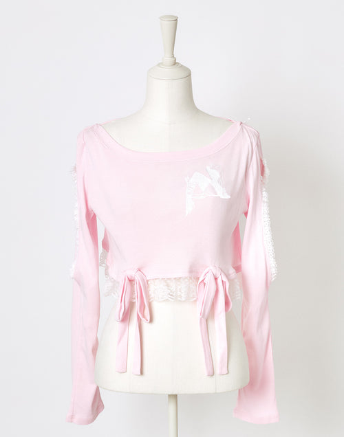 (Deliver In Late October) AVENCHUMU Open shoulder printed ribbon hood tops