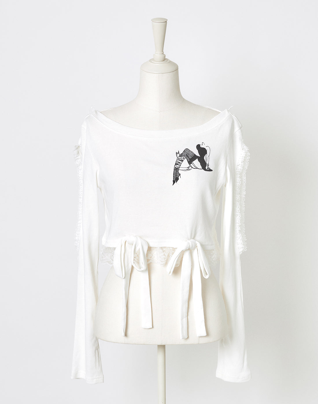 (Deliver In Late October) AVENCHUMU Open shoulder printed ribbon hood tops