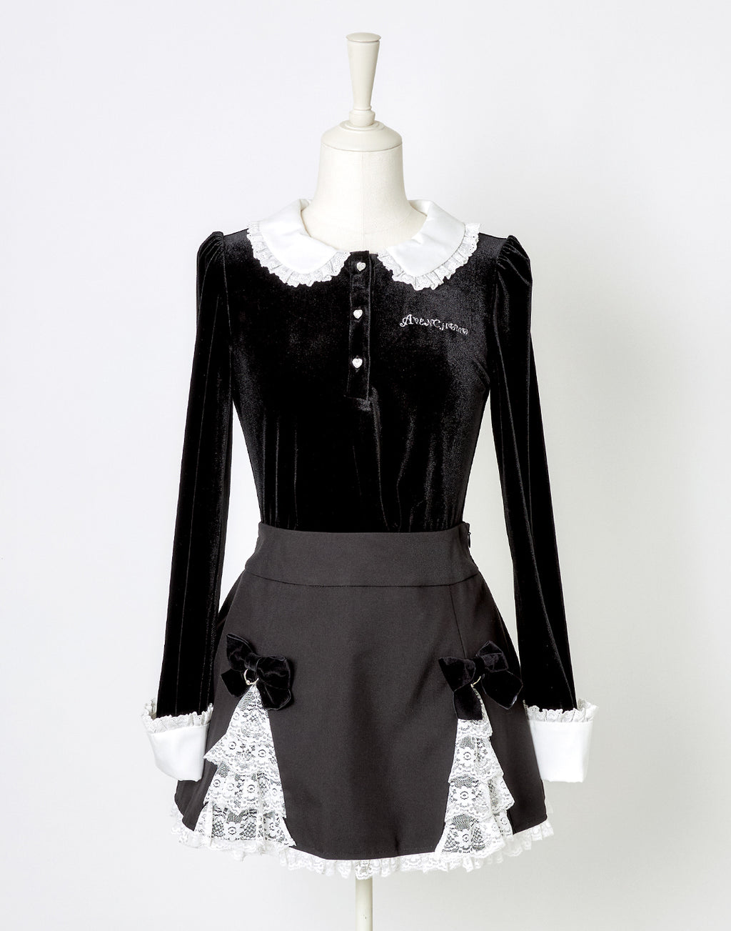 (Deliver In Late October) AVENCHUMU Body piercing ribbon lace tiered skirt