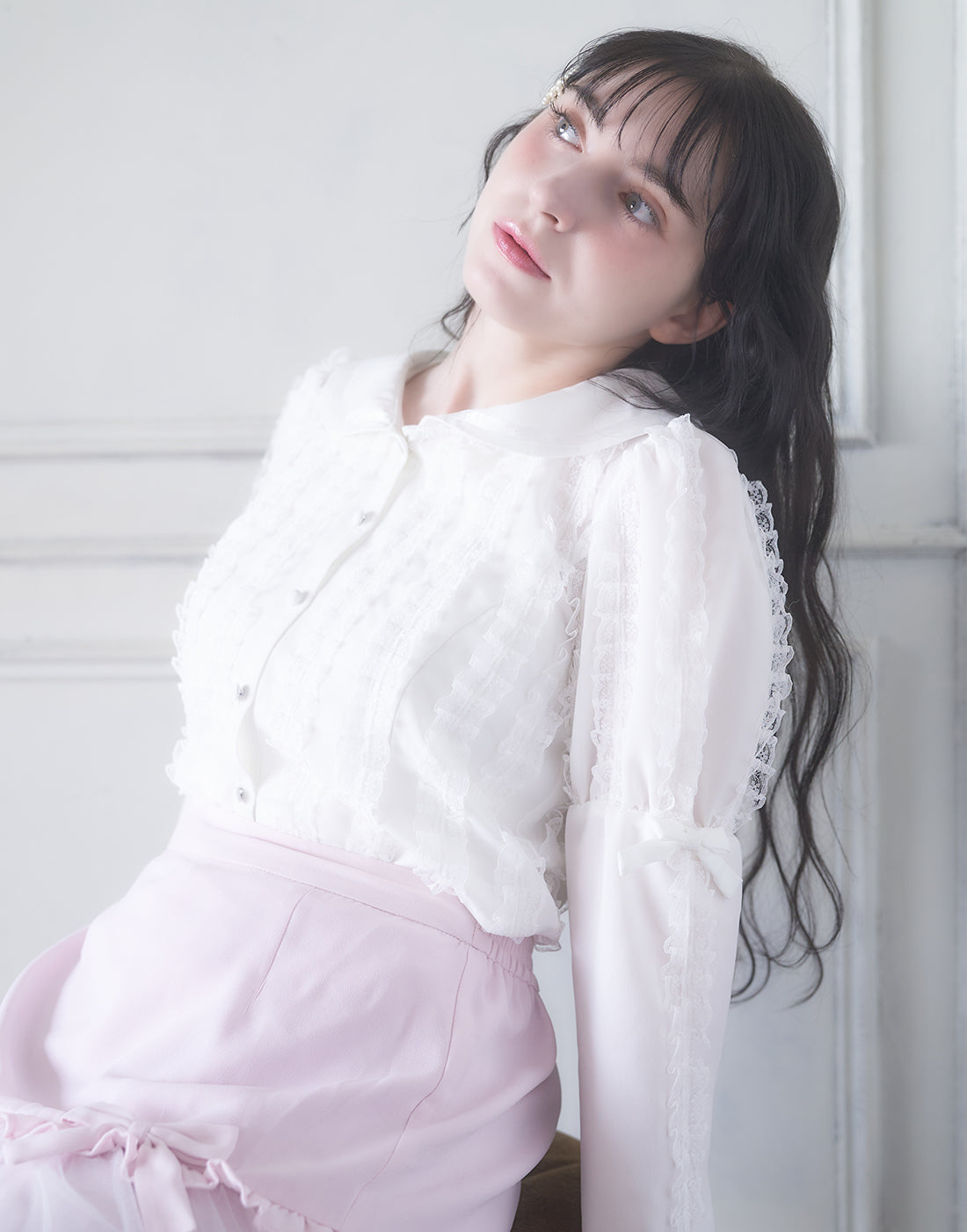 Lolime fluffy lace sailor Blouse