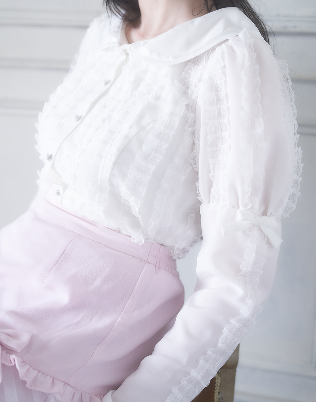 Lolime fluffy lace sailor Blouse