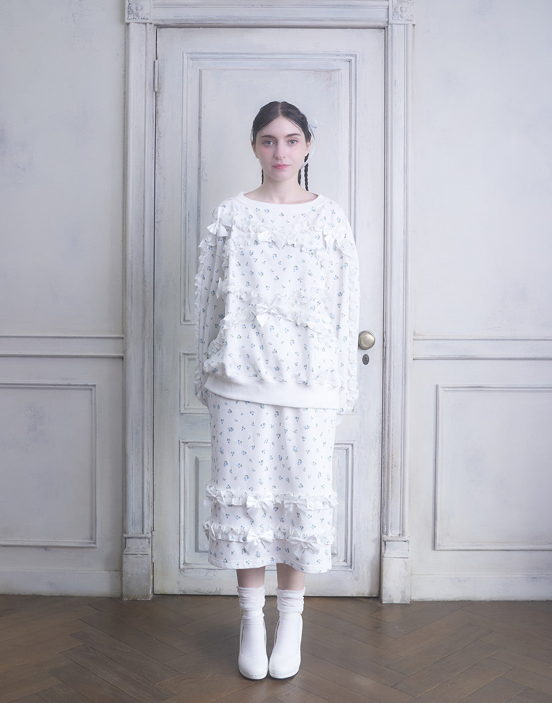 <Deliver In November> Lolime frilly tiny floral Sweat Skirt