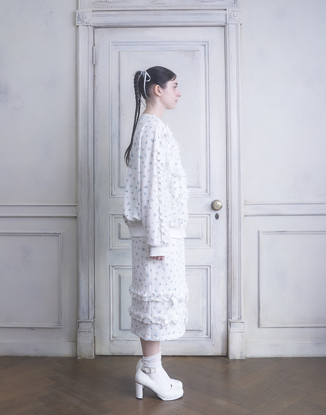 <Deliver In November> Lolime frilly tiny floral Sweat Skirt