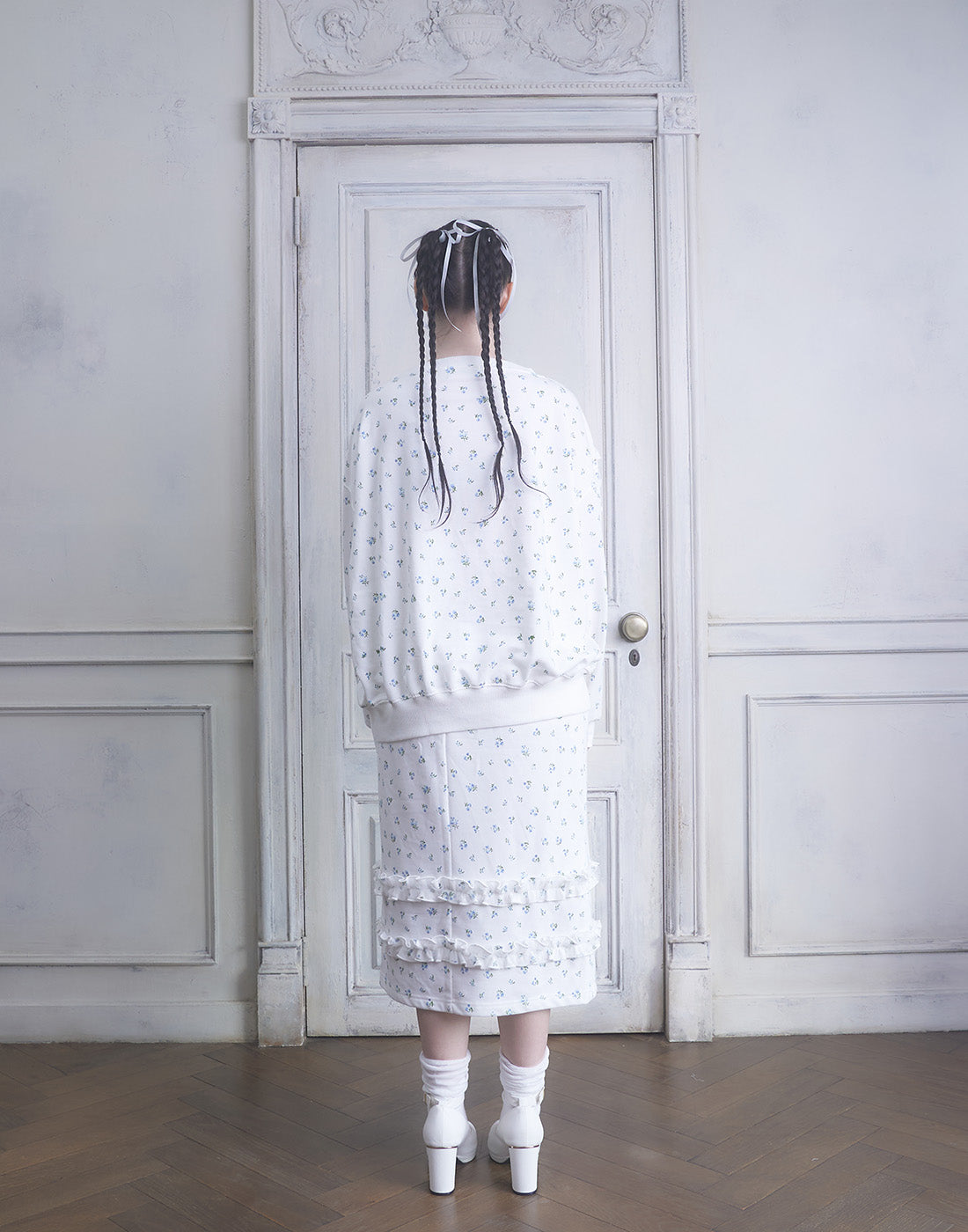 <Deliver In November> Lolime frilly tiny floral Sweat Skirt