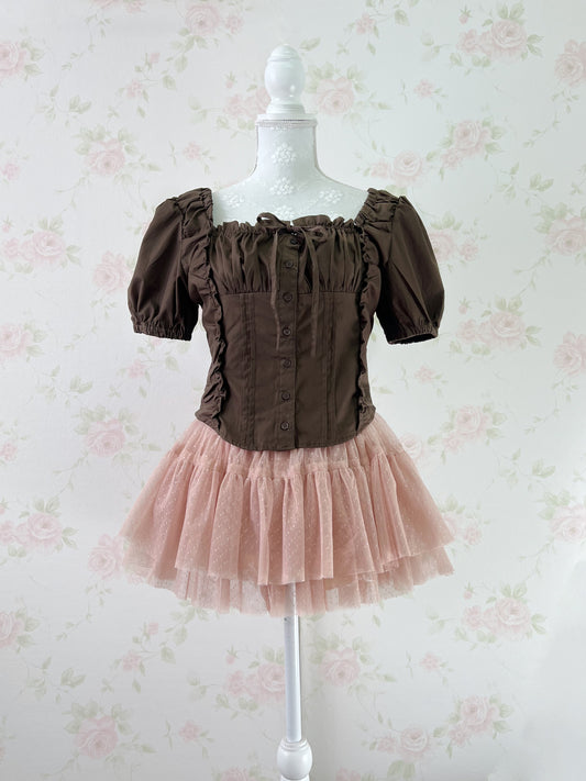 apres jour mignon Cotton Blouse (Brown)