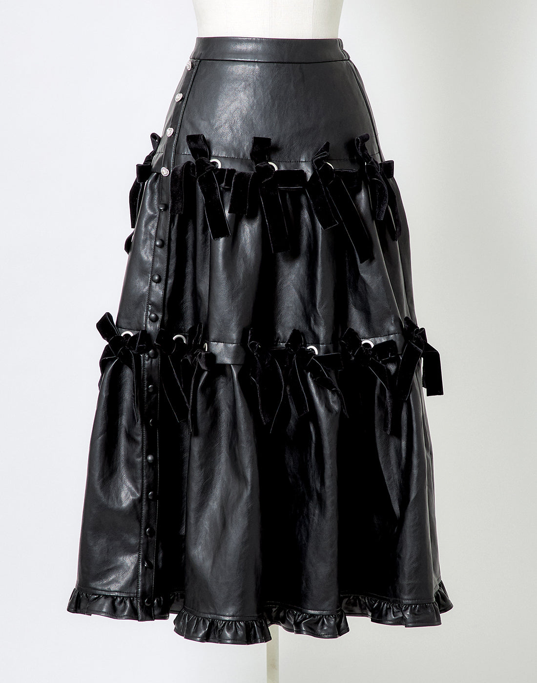 AVENCHUMU Leather look hole ribbon skirt