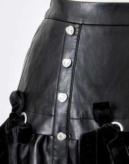 AVENCHUMU Leather look hole ribbon skirt