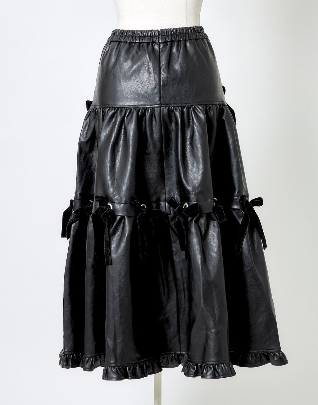 AVENCHUMU Leather look hole ribbon skirt