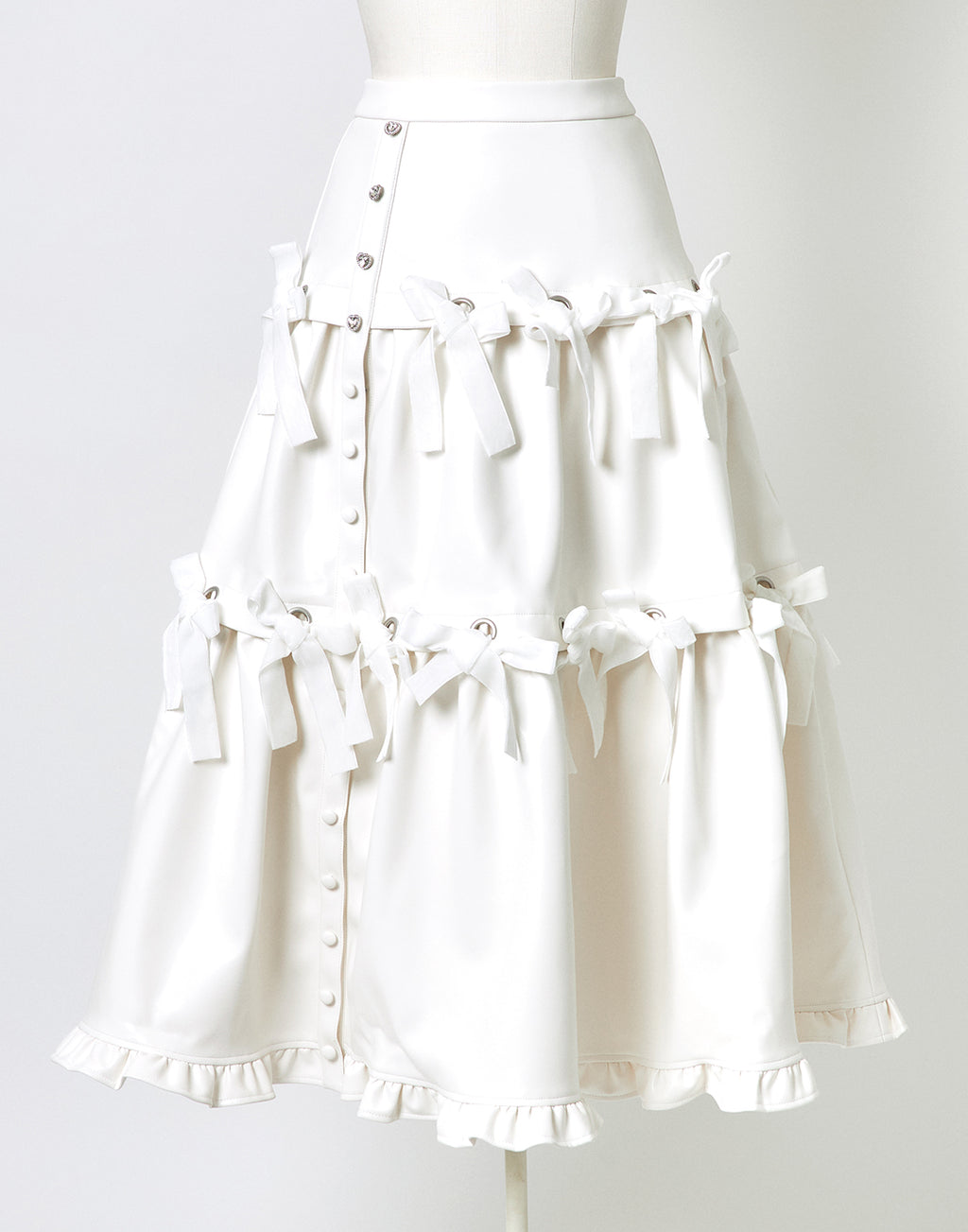 AVENCHUMU Leather look hole ribbon skirt