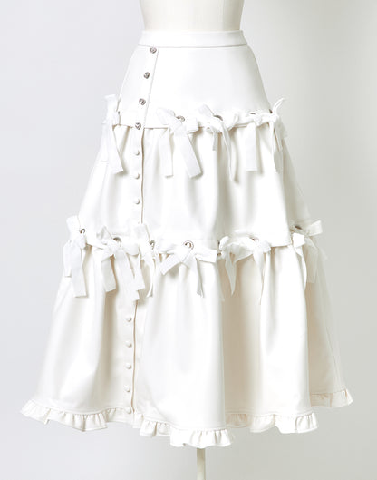 AVENCHUMU Leather look hole ribbon skirt