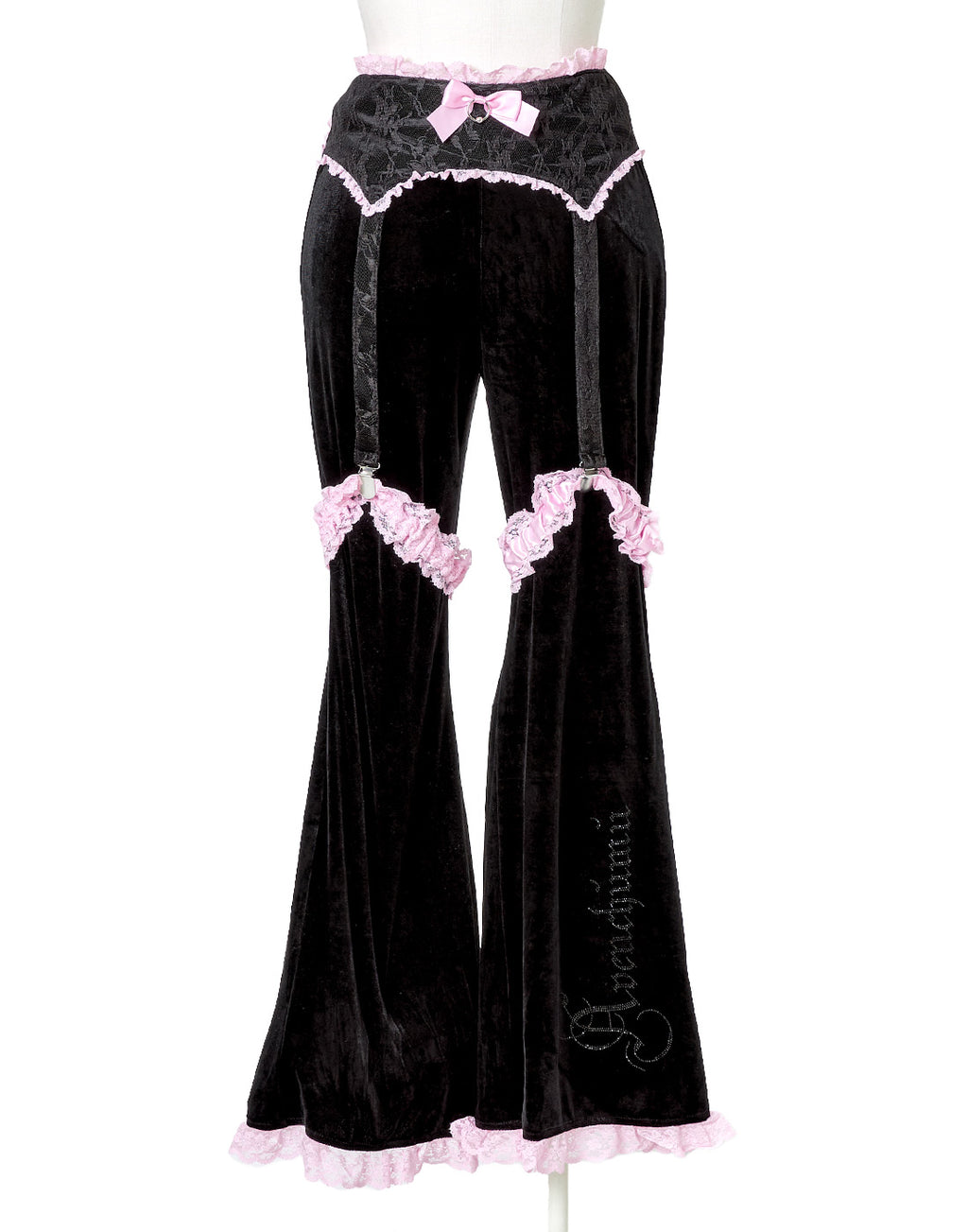 AVENCHUMU Rhinestone logo garter velor flare pants
