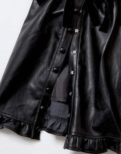 AVENCHUMU Leather look hole ribbon skirt